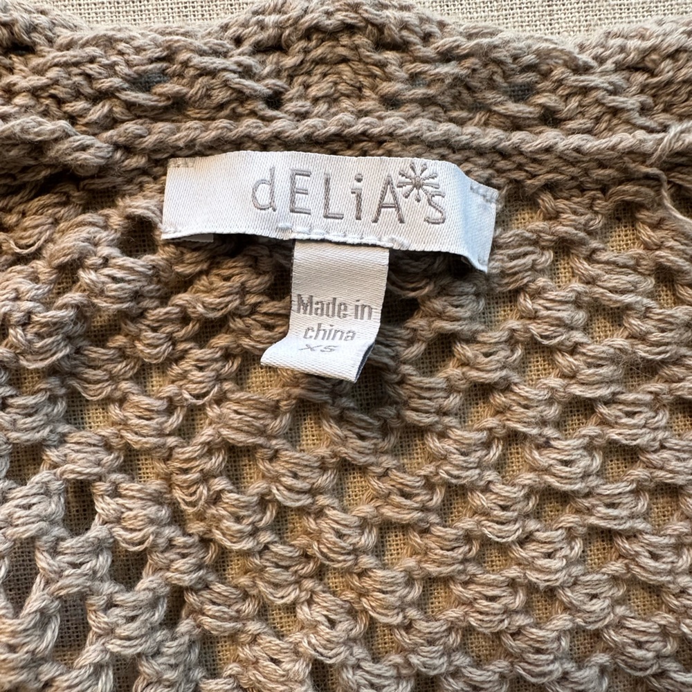 Delia’s Y2K Open Knit Button-Front Sleeveless Cardigan Vest - Taupe XS women’s - Picture 4 of 7